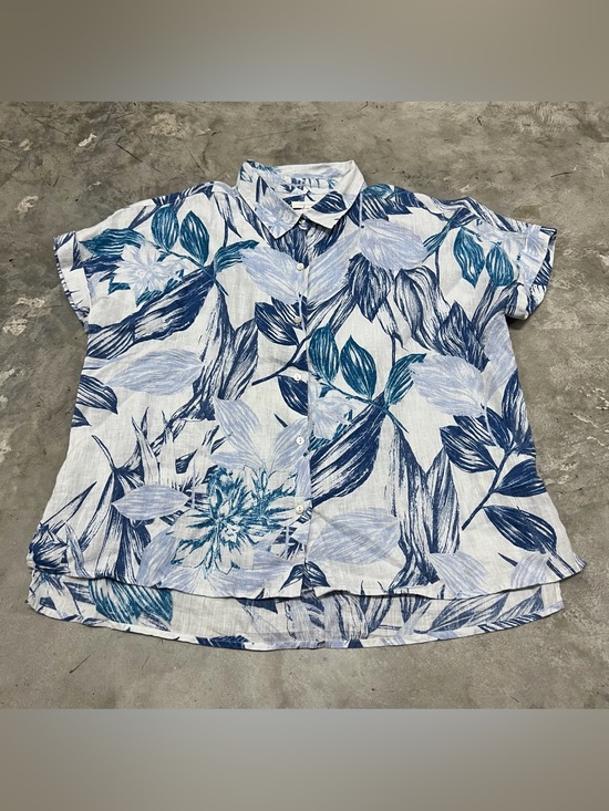 C&C California Tops - C&C California Linen Button Down Shirt Blue White Floral Surf Beach Print Size M